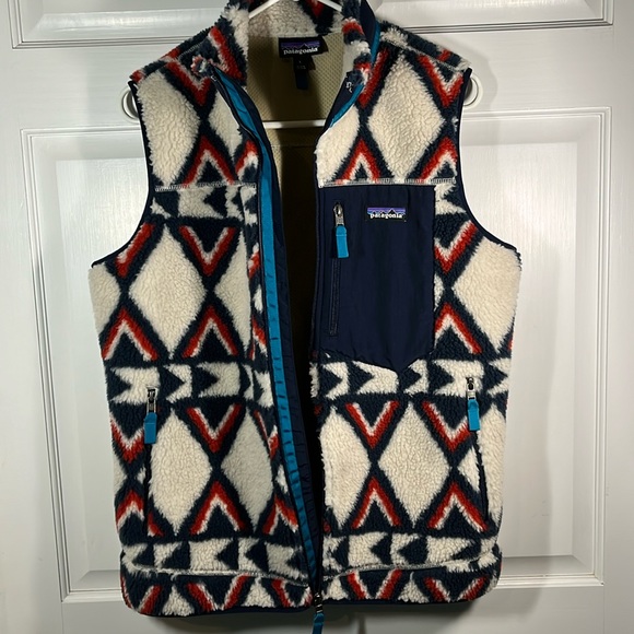 EXC🔥 Patagonia Retro-X VEST Women’s L Brass Hawk Smoulder Blue Sherpa Deep Pile - Picture 6 of 14